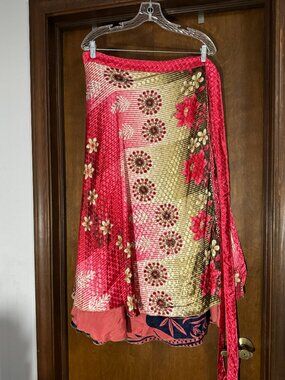 Darn Good Yarn Sari Silk Wrap Skirt Womens Goddess Tea Boho Gypsy Reversible
